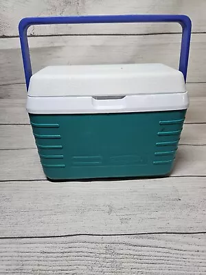 Vintage Mini Rubbermaid Lunch Cooler - Model 2901 - Turquoise W/ Blue Handle • $23