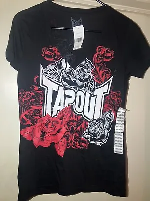 TAPOUT  NWT Early Black Woman’s Shirt Warose UFC MMA Red Roses Size Large NEW • $14.99