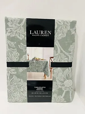 Ralph Lauren Pale Green Cotton Floral-Rectangular Table Cloth ~60 X 84in. • £29.99