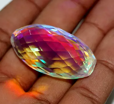 Certified 100 Ct+ Natural Fancy Cut Rainbow Color Mystic Quartz Loose Gemstone • $24.74