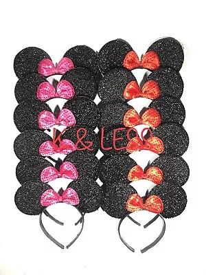 Minnie Mickey Mouse Ears Headbands 12pcs Black Red PInk Bow Party Favors Birthda • $14.90