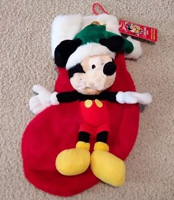 Vtg Disney Candy Cane Christmas Stocking Plush 3D Singing Mickey Mouse Santa NEW • $22.49
