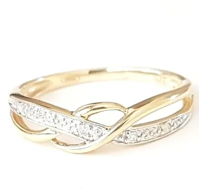 Beautiful Solid 9ct Gold Chip Diamonds Wave Slim Ring. Size O 1/2. 375. 9K. • $155