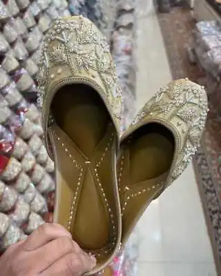 Gold Beaded Bridal Shoes Copper Women Wedding Jutti Indian Ethnic Party Shoes. • $49