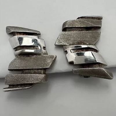 Unusual Vintage Modernist Artisan Sculptural Sterling Silver Earrings • $11.39