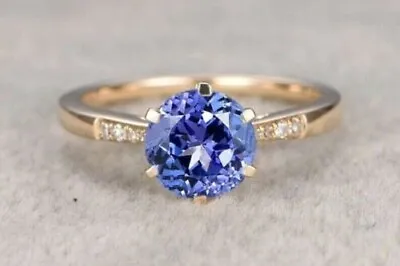 Yellow Gold Plated 2.20Ct Round Cut Lab Created Tanzanite Solitaire Women's Ring • $125.80