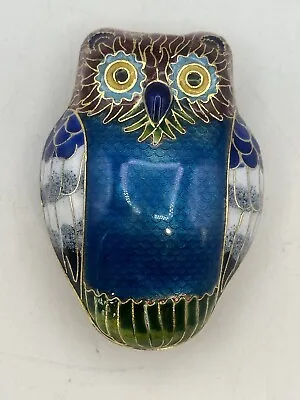 Cloisonné Owl Trinket Box Blue Chest Multiple Color Brass And Enamel NOS • $23.19