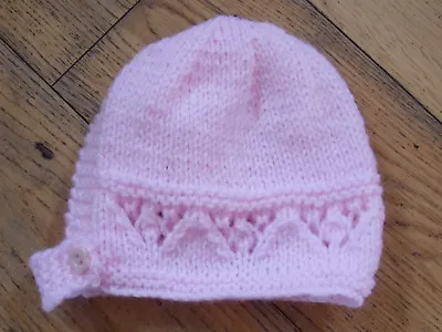 Brand New Hand Knitted Pink Baby Bonnet 0-3 / 3-6 / 6-9 Months • £3.25