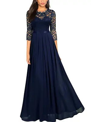 Stunning Chiffon Bridesmaid Evening Party Stitching Lace Maxi Dress Size S-2XL • £29.88