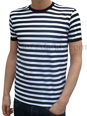 MENS Stripey Tee T-shirt Black White Indie Mod Sailor NEW Preppy Nautical Punk • £16.25