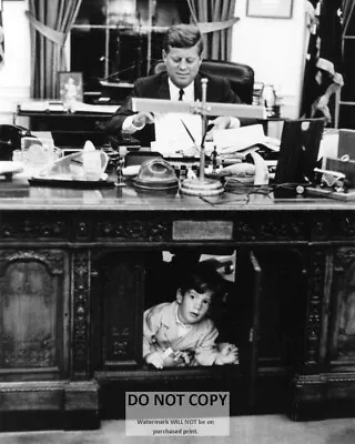 President John F. Kennedy & Son At Resolute Desk Oval Office 8x10 Photo (aa-195) • $8.87