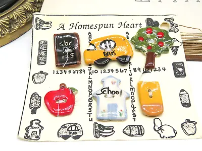 Vintage Homespun Heart Teacher School Themed Ceramic Button Set EE15 • $14.44