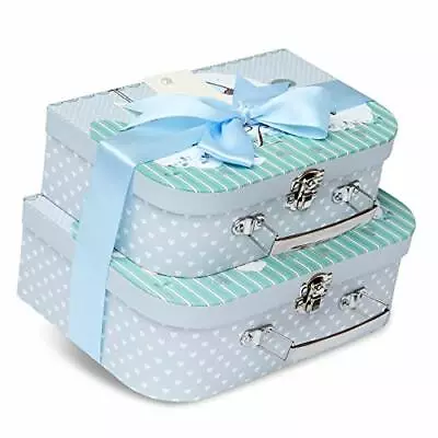 DIY New Baby Gift Boxes - 2 Blue Cases With Satin Ribbon And Message Tag • £11