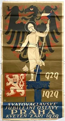 Original Vintage Poster CZECHOSLOVAKIA - SAINT WENCESLAS - ANNIVERSARY - 1929 • $315