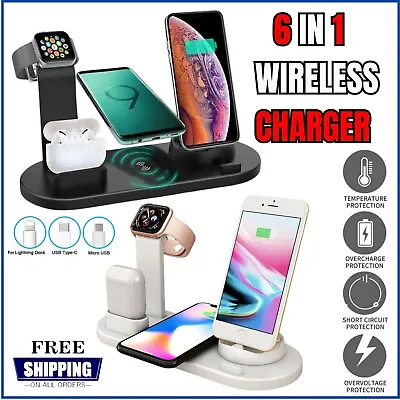 Wireless Phone Charger Stand 6 In 1 Charging Dock For Samsung/iPhone/Apple Watch • £13.48