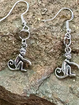 Cute Silver Colored Monkey Earrings On Sterling Silver Fish Hook Wires. Fun! • $4.99