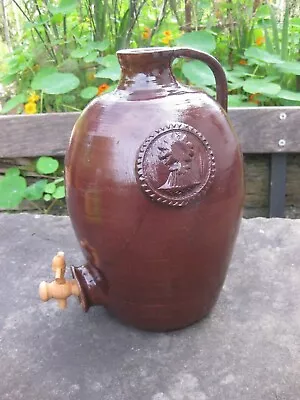 Vintage Beer Flagon With Tap ~ 7 Pint ~ Glazed Terracotta ~ Wheatsheaf Emblem • £19.99