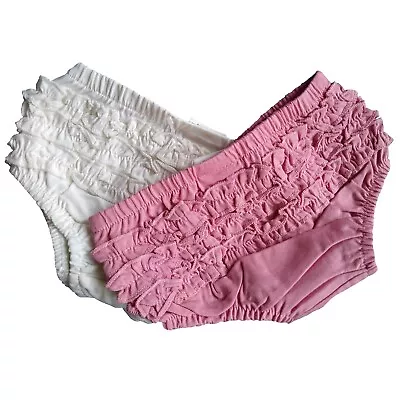 NEXT Baby Girls Frilly Knickers Bloomers 2 Pack Set Pants Pink Ivory Nappy Cover • £6.95