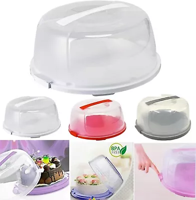 Large Round Cake Storage Carrier Box Container Clear Lockable Lid Cover 3 Colour • £6.90