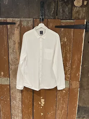 Zara Shirt Collared Long Sleeve Button-Up Cotton White Men's Large Slim Fit • £9.99