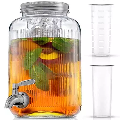	Fluted 1-Gallon Drink Dispenser. Glass Beverage Dispenser With Stainless Ste... • $34.99