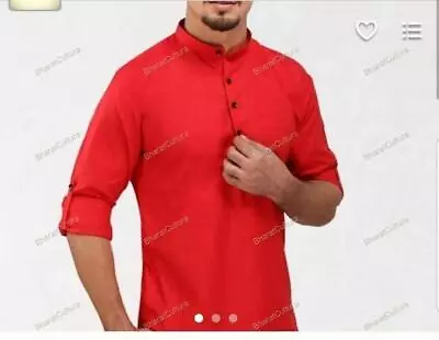 Mens Kurta Clothing Kurta Fashion Shirt Mens Long Kurta Cotton Top Tonic Solid • £18.52