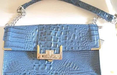 Marc Fisher Dark Blue Clutch Type Handbag  Partial Chain Strap Faux Alligator • $24