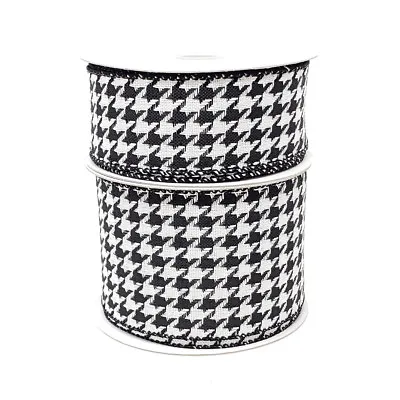 Christmas Black And White Houndstooth Woven Wired Ribbon 10 Yards • $11.95