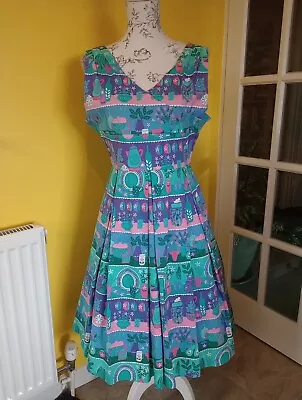 Lindy Bop Valerie Kitcsh Kitchen Print Swing Dress Size 12-14 • £24