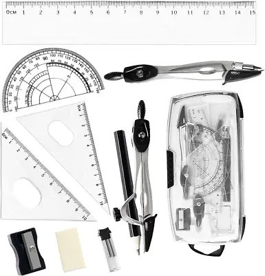 £8.99 • Buy 10PCS Maths Set School Geometry Sets Stationary Compass Protractor Ruler Eraser