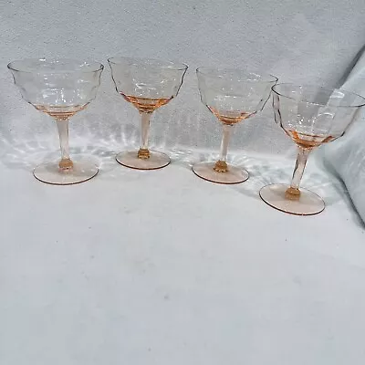 4 Vintage Tiffin Franciscan Pink Crystal Optic Sherbet Champagne Glasses 4.5  • $42.99