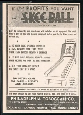 1950 Skee Ball Arcade Game Machine Art Philadelpia Toboggan Vtg Trade Print Ad • $12.14