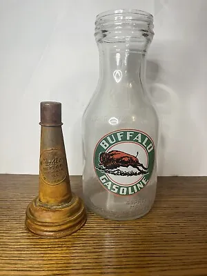 BUFFALO GASOLINE Glass Motor Oil Bottle 1 Quart Vintage Style Gas Station • $14.94