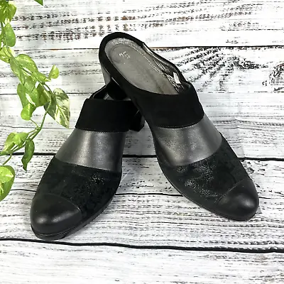NAOT Heels Shoes Mules Slides Size 42 11 Black Leather Suede Paisley Wedding • $99.97