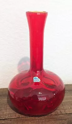 Vintage Viking Glass Red Vase / Decanter Roughly 9  Tall W/ Viking Sticker Half • $20