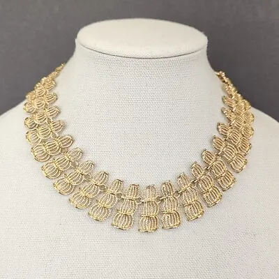 Collar Necklace Vtg Cleopatra Light Gold Tone Wide Linked Chain 17  Egyptian Rev • £18.03