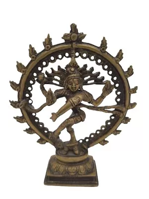 Brass Shiva Nataraja Lord Of Dance Hindu Statue Figurine 6.75” X 6  X 2  Vintage • $29.99