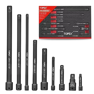 $35.50 • Buy TOPEX 9 PCs Extension Bar Set 1/4  3/8  And 1/2  Black Drive Socket Extensions