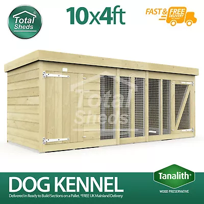 Dog Kennel & Run 10ft X 4ft Fully Pressure Treated Tanalised Timber Free Deliver • £665.49