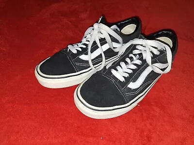 Vans   Mens Size 6.5   Womens 8   Black Leather   Lace Up Sneaker / Shoes • $11.99