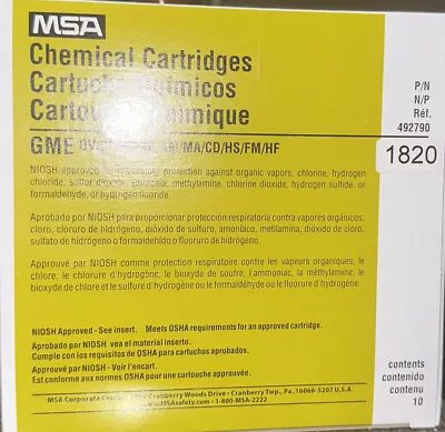 Box Of 10 MSA Chemical Cartridges 492790  Comfo Respirator GME 1820 New • $33.15