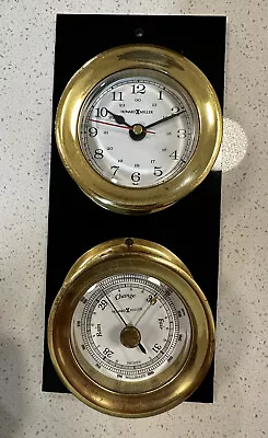 Howard Miller Vintage Solid Brass Ships Clock 11 Jewel & Barometer Germany • $142.80