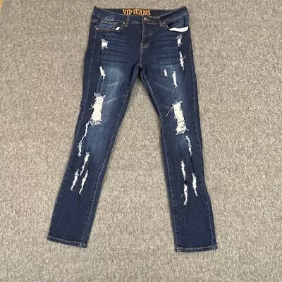 VIP Jeans Womens Size 11/12 (29x27.5) Distressed Blue Denim • $10.50