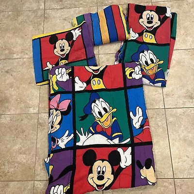 Vintage 90s DISNEY Mickey Minnie Color Block 4pc Twin Bedsheets Blanket Pillow C • $39.99