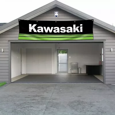 Kawasaki Motorcycle Flag 2x8FT Banner Logo Racing Car Garage Wall Decor Workshop • $14.97
