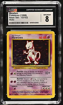 CGC 8 Mewtwo 10/102 Base Set Holo Rare Graded Pokemon Card • $49.99
