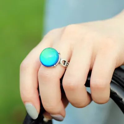 16 MM Round Mood Stone Ring Color Change Emotion Feeling Antique Silver Ring • $9.39