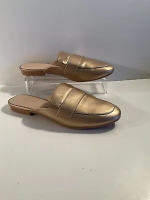 Ann Talor~loft Outlet~women’s Flat Slide Shoes Golden Vegan Leather Size 8m Euc • $10