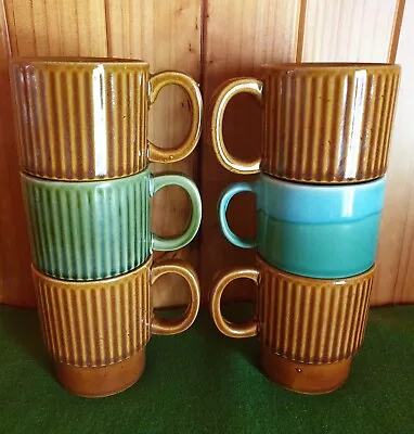 6 X Vintage Retro Glazed Sackable Ceramic Coffee Mugs • $45