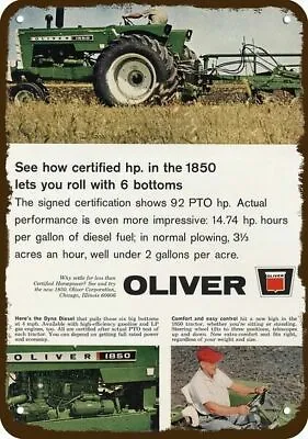 1965 OLIVER 1850 DIESEL FARM TRACTOR Vintage Look DECORATIVE REPLICA METAL SIGN • $24.99